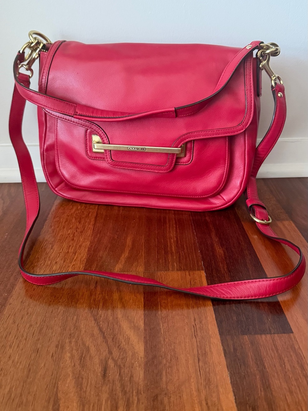 Coach Pink-Red Leather Crossbody with Gold Hardware